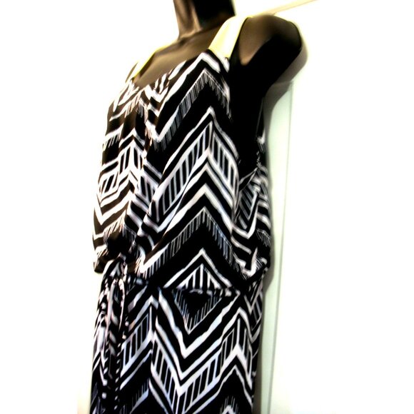 Notations Maxi Shift Retro Dress  Plus Size Large, Black/White/Yellow - Picture 9 of 15